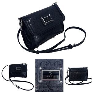 Guess Black PVC Crossbody Flap Bag NWT